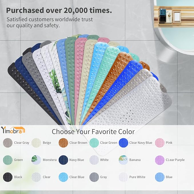 Yimobra Non Slip Bathtub Mat 40 x 16 Inch, Extra Long Shower Mat with Drain Holes, Machine Washable Baby Bath Mats, Strong Suction Cups for Bathroom Floor, Green