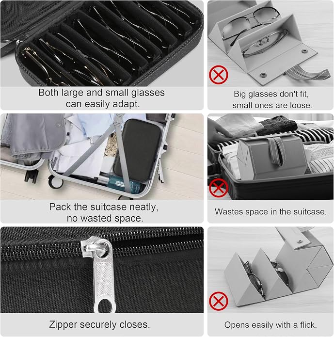 Bukere Travel Sunglasses Organizer Case Adjustable Slot For Multiple Eyeglasses Hard-shell Portable Storage Box for Men Women