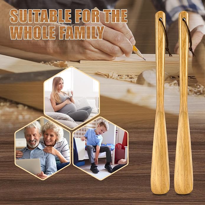ZOMAKE Wooden Shoe Horn Long Handle for Men Women 15.7" 13.8" | Long Shoehorn Boot Horn for Seniors, Sturdy Wooden, Shoes Protection, No Bend Over, Easy Shoe Wear for Home Office Use