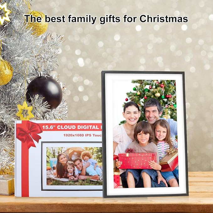 Digital Picture Frame 15.6 Inch Large Frameo Digital Photo Frame,32GB, 1920 * 1080 IPS HD Touch Screen, Electronic Picture Frame IPS Touch Screen with Auto-Rotate, Frameo Digital Frame WiFi(Black)