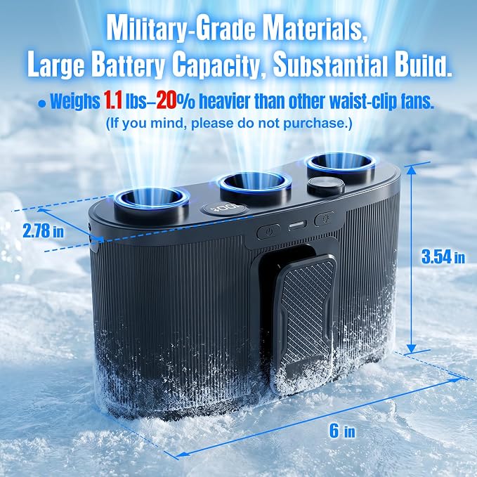 2026 25000MAh AI Portable Waist Fan, 199 Speeds 51000RPM Strong Airflow, Belt Fan with up to 15H of Working Time,Rechargeable Wearable Personal Fans for Outdoor Work Camping Construction Travel
