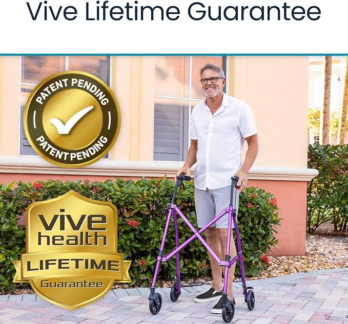 Vive Mobility Lightweight Walker for Seniors - Narrow, Folding Walker | W/Wheels for Small & Tight Spaces - Light Weight for Balance, Compact Doorways, Foldable - Portable & Collapsible for Travel
