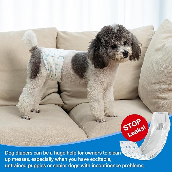 Pet Soft Disposable Male Dog Wraps - Dog Diapers for Male Dogs, Puppy Diapers 48pcs Medium