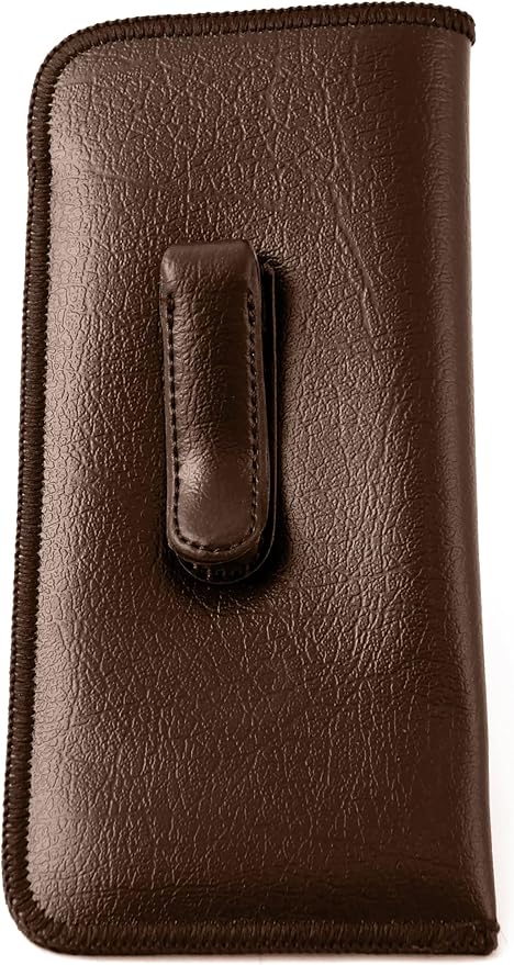 Calabria Soft Slip-In Glasses Case with Pocket Metal Clip Brown for Men/Women Synthetic Leather Felt Lining 6.5"x3" - 100PACK