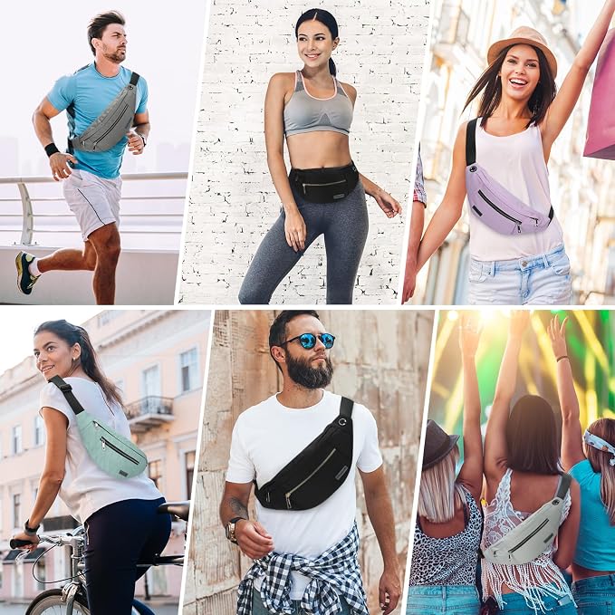 Fashion Cross body Fanny Pack Shoulder Bag for Women Men with Gold Zipper | 4-Zipper Pockets, Versatile,Fit All Phones,Key Chain,Gifts for Enjoy Sports Yoga Festival Workout Running Casual
