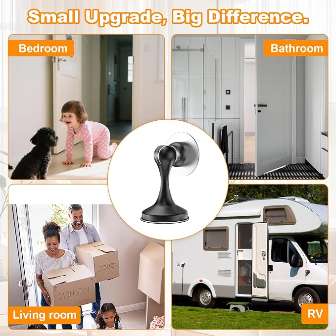 Crosize Magnetic Door Stoppers 2 Pack, Stainless Steel Door Stops, Wall-Mounted and Floor Mounting Metal Doorstops, Door Holder Keep Door Open, No Drilling Door Stop with Adhesive Tapes, Black