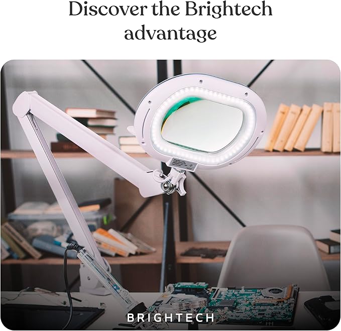 Brightech LightView Pro XL Magnifying Desk Lamp with Clamp, Adjustable Magnifying Glass with LED Light for Crafts, Reading, Close Work, Dimmable Light Magnifier with Wide Glass Lens