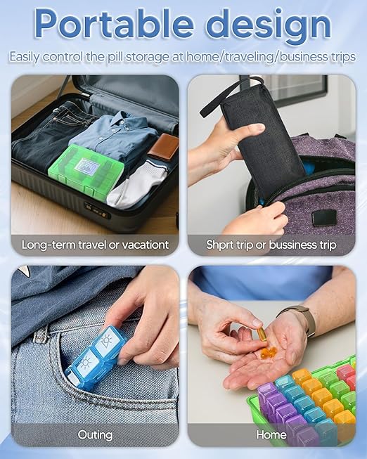 Monthly Pill Organizer 2 Times a Day – Yonlog Large Medicine Box with Weekly Travel Bag, Pill Cutter, Easy-Open Pick, Pill Taker Tool, and 2 Medication Stickers (Green, 2 Times a Day)