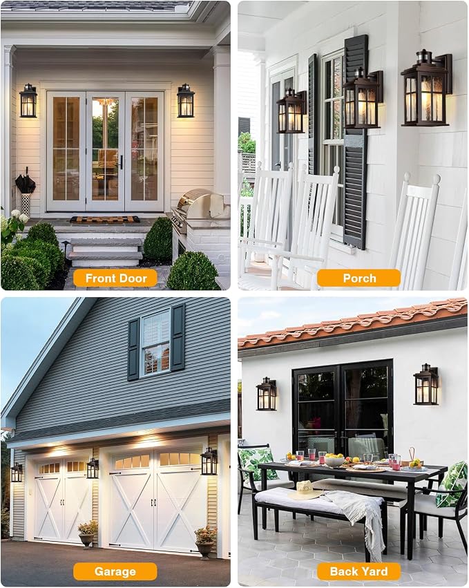VIANIS Aluminum Motion Sensor Outdoor Porch Lights for House, ORB Gold Trim | Weatherproof, Durable Dusk to Dawn Exterior Lighting Fixtures Wall Mount for Garage, Farmhouse Outside Wall Sconces for Patio