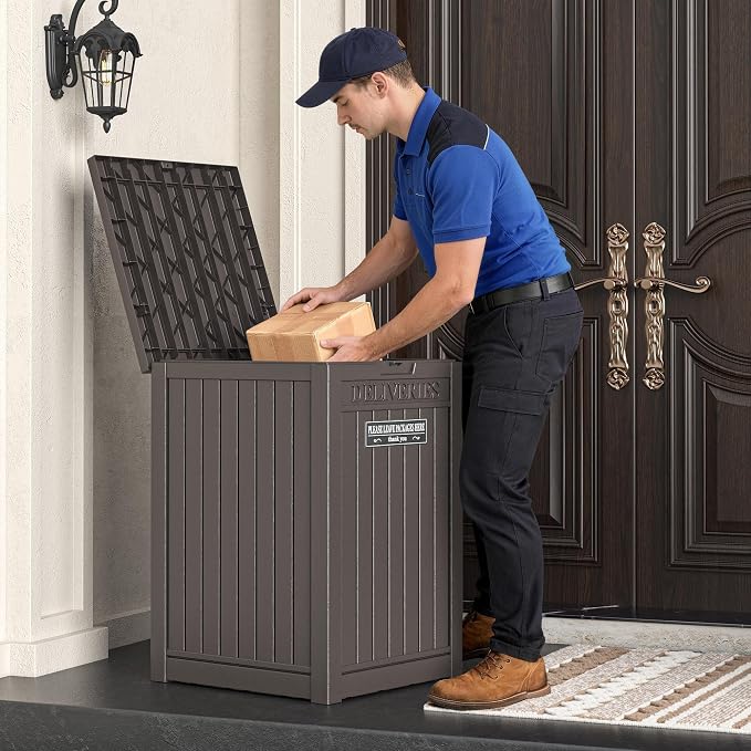 Package Delivery Box for Outside, Waterproof Outdoor Storage, Brown