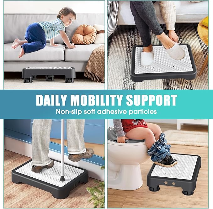 SPACELEAD Mobility Step Stool for Adults & Seniors, Indoor/Outdoor Portable Stair Assist, Anti-Slip Platform for Bathroom, Kitchen, Office, and Bedroom, 600lbs Capacity, Black White