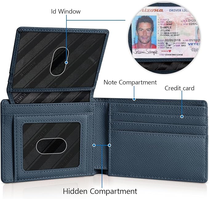 RUNBOX Wallet for Men -Slim Rfid Leather Mens Bifold Novelty Wallets 2 ID Window With Gift Box Men's Accessories | Minimalist Front Pocket Design, Holds 15 Cards, Large Capacity with Cash Pocket,Compact and Thin, Birthday Gifts for Men
