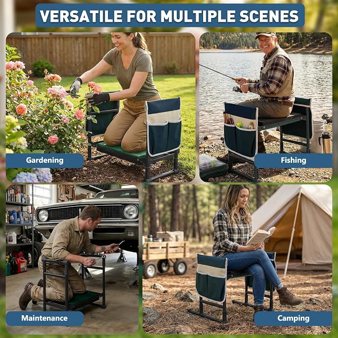 Garden Kneeler and Seat for Seniors – Heavy Duty Anti-Tip Gardening Stool with Widened Thick Soft Kneeling Pad, Foldable Garden Bench with Sturdy Handles, Gardening Gifts for Women Men Mom (Blue)