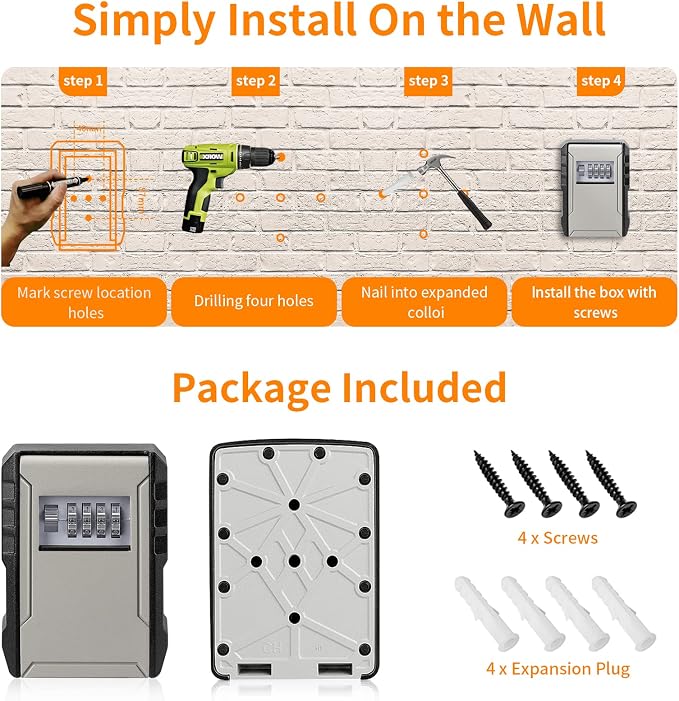 UPGRADE Extra Large Capacity Key Lock Box, Weatherproof Wall Mount Key Box for Car Keys, Fob, House Keys, Key Safe Security Storage Lock Box for Indoor, Outdoor, Garage, Garden, Store (1 Pack, Black)