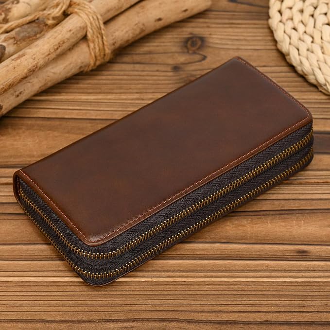 Genuine Leather Long Wallet for Men, Large Capacity Purse Clutch Bag Handbag Checkbook Cash Credit Cards Phone Holder | Large Capacity