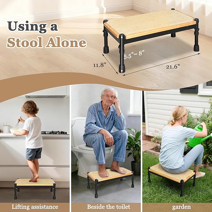 Step Stool with Handle for Elderly Adults, Medical Bedside Stepping Stool for High Beds, SUV Rv Car Safety Steps, Bedroom Bathtub Foot Stool Stairs Platform Adjustable Handrail Heavy Duty 400lb