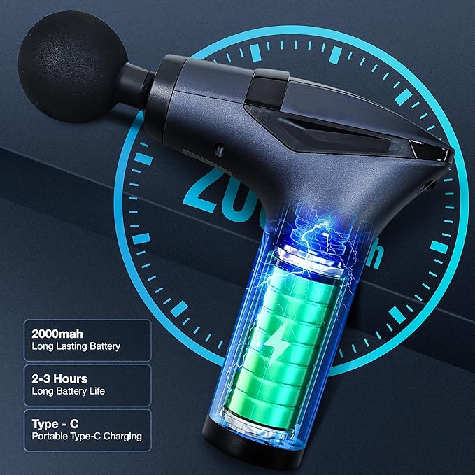 3-in-1 Massage Gun Extended Handle & Belt with 12 Speed Levels & 4 Replaceable Heads for Athletes, Gym Recovery and Seniors Back Pain |Back Massage Belt & Extended Handle Deep Tissue Massage