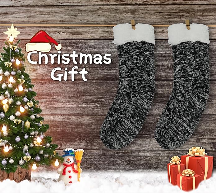 BenSorts Women Winter Thick Slipper Socks with Grippers Non Slip Warm Fuzzy Socks Christmas Gifts