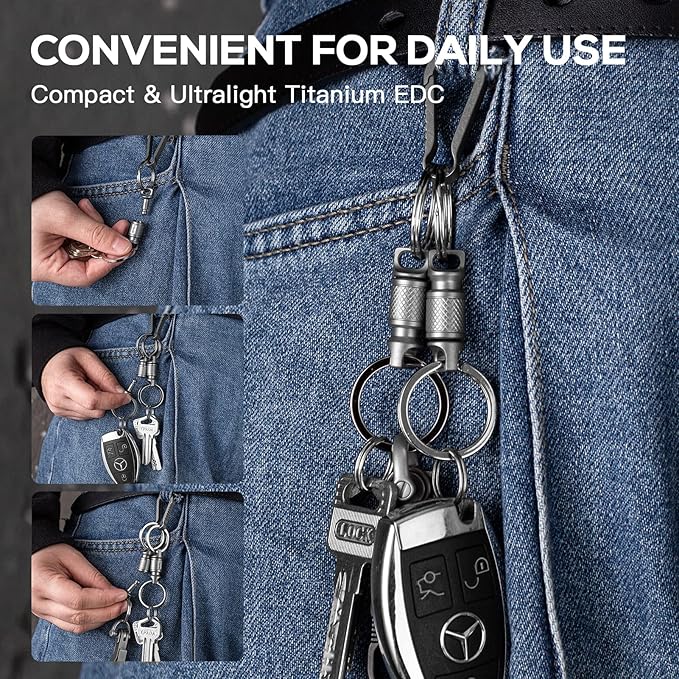TISUR Titanium Quick Release Keychain,Detachable Pull Apart Key Chain Rings