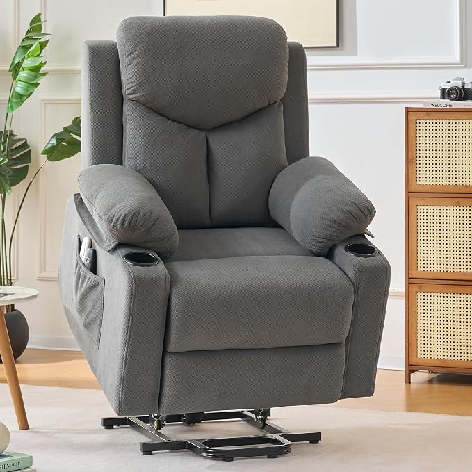 Power Lift Recliner Chair for Elderly with Massage, Electric Lift Chair with Remote, Cup Holders,USB & Type-C Ports for Living Room, L9913 (Dark Grey)