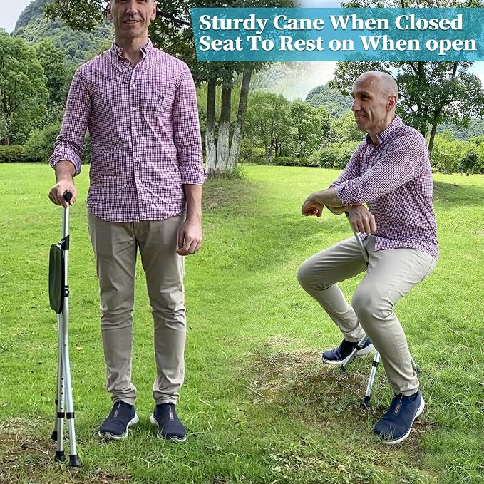 Portable Adjustable Folding Walking Cane with Seat Allows Durability While Walking and Convenience for Sitting, Alloy Crutch Chair, Anti-Slip Lightweight Walking Stick for Seniors
