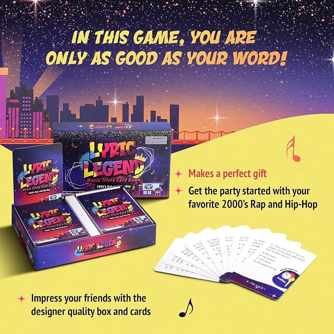 Lyric Legend 2000s Hip-Hop and Rap Music Trivia Game - Adult Games for Game Night - Good for Groups – Finish The Lyrics Party Game - Multiple Choice, Listen While You Play with Included Playlist!