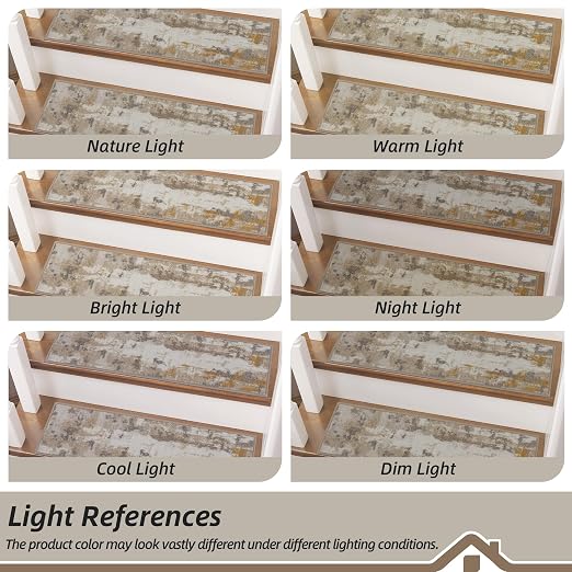BEQHAUSE Stair Treads for Wooden Steps, 8"X30", 15pcs, Beige/Grey | Non-Slip Machine Washable Carpet Stair Treads, TPE Backing, 100% Polyester, Soft Indoor Stair Runner for Kids Elders and Pets