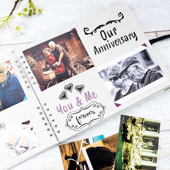 Bstorify Square Scrapbook Photo Albums 50 Pages (28 x 22 cm) White Thick Paper, Hardcover, Metal Corners, Ribbon Closure - Ideal for Your Scrapbooking Albums, Art & Craft Projects 11 X 8.5 Inch