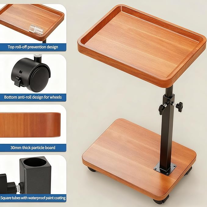 C Table End Table Adjustable Height, 360°Swivel TV Tray Table for Small Spaces, Side Tables with Wheels for Living Room and Bedroom, Bed (Yellow)