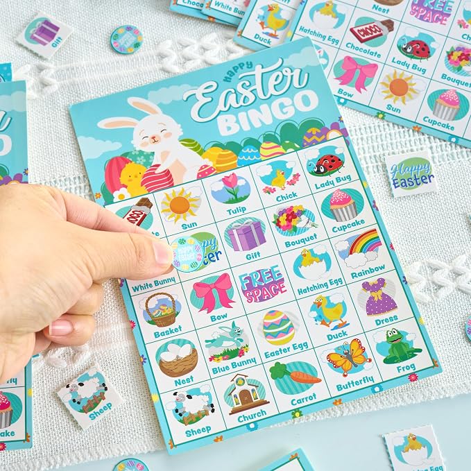 JOYIN 28 Players Easter Bingo Card (5x5) with Blue Color for Kids, Boys, Girls and Adults, Easter Games, School Classroom Activities and Easter Basket Stuffers