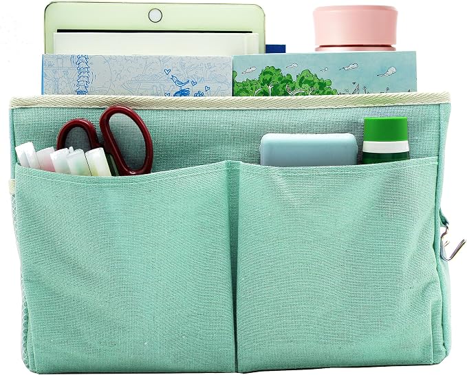 2-Pack Bedside Caddy Bedside Hanging Storage Basket Multi-Function Organizer Caddy for Bunk and Hospital Beds Dorm Rooms Bed Rails, Can be Placed Glasses Books Mobile Phones(2pcs Green)