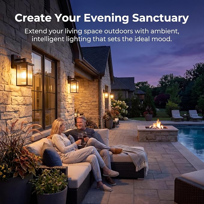 2-Pack Motion Sensor Porch Light, Dusk to Dawn Outdoor Light Black | 2 Modes, 220° Motion Detection, Auto On and Off, Anti-Rust Metal Frame, Pre-Assembled DIY Install on Porch, Garage