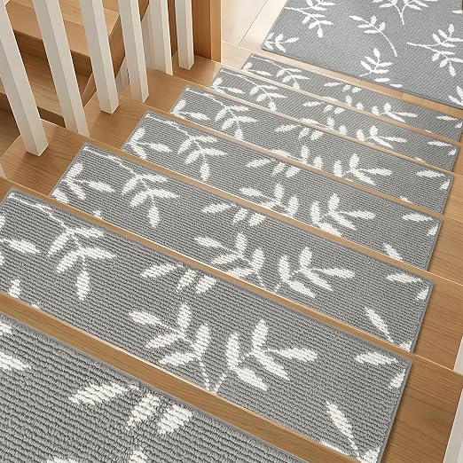 Carpet Stair Treads, Non-Slip Stair Treads for Wooden Steps Indoor | Stair Runner for Pets, Non Skid Staircase Step Treads Washable Reusable, Stair Protectors 30" x8" Set of 7, Green