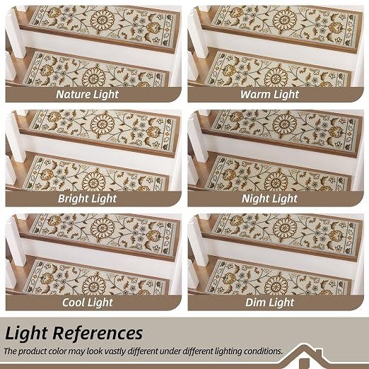 BEQHAUSE Stair Treads for Wooden Steps, 8"X30", 4pcs, Brown/Grey | Non-Slip Machine Washable Carpet Stair Treads, TPE Backing, 100% Polyester, Soft Indoor Stair Runner for Kids Elders and Pets