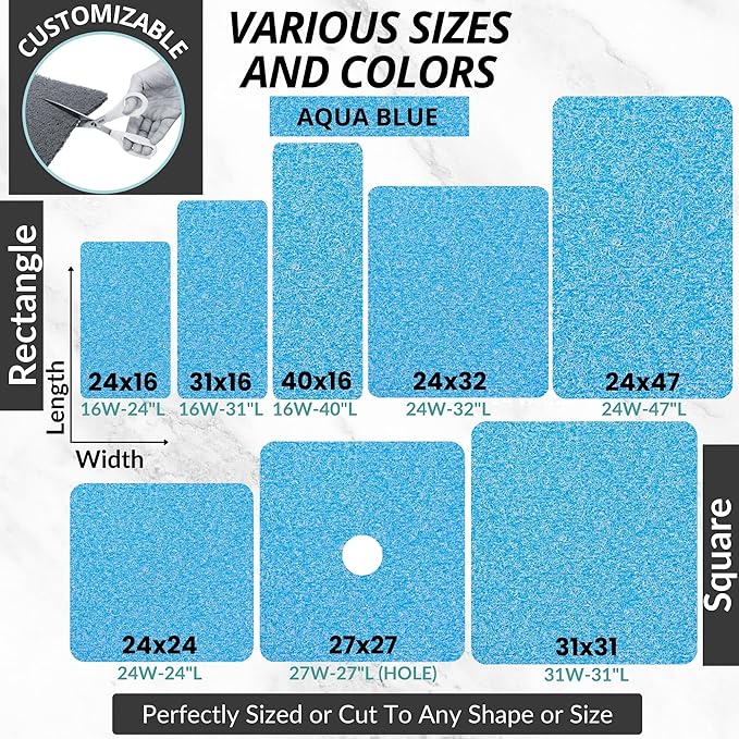 Square Shower Mat - Non Slip Shower Mats for Inside Shower - Extra Large 31x31 Shower Floor Mat Non Slip - Square Bath Mat for Shower - Secure Anti Slip Loofah Shower Bath Ma (31x31 Aqua Blue)