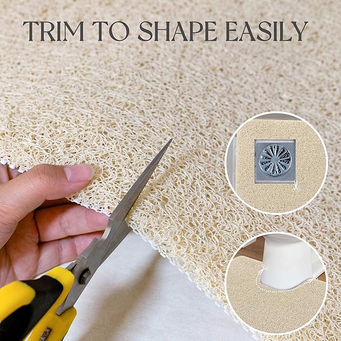 Bathtub Mat Non Slip, 32x20 Inch Shower Mats for Inside Shower, PVC Loofah Bathroom Mat Quick Dry with Drain Hole, Phthalate-Free Bath Mats for Shower Bathroom Tub and Wet Areas (Beige)