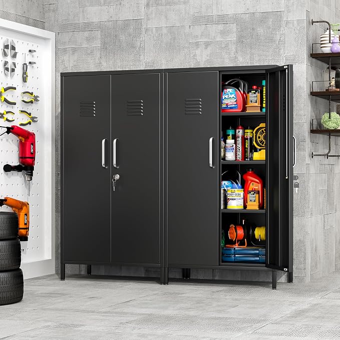 pozdeg 47.24" Metal Storage Locker with Lockable, Employees Metal Steel Locker with 2 Door & 3 Adjustable Shelves, Small Locker Storage Cabinets for Home, School, Office, Gym (Black)