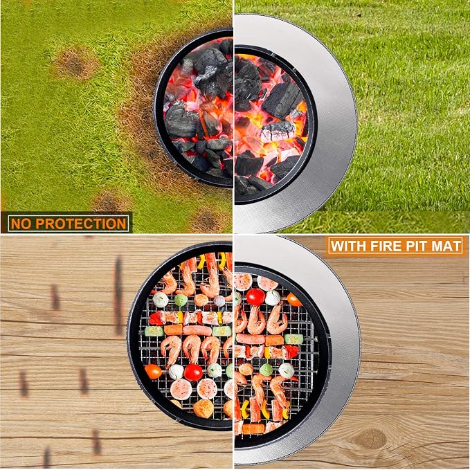 DocSafe 36" Round Fire Pit Mat for Solo Stove Bonfire,4-Layer Double-Sided Fireproof Heat Insulated Under Grill Mat Protector for Deck,Patio,BBQ,Oil-Proof and Reusable and Waterproof,Black&Silver
