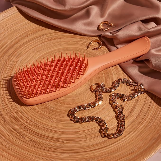 Tangle Teezer Ultimate Detangler Brush, Straight to Wavy, Apricot | Patented two-tier, regular-flex teeth reduce breakage & split ends on wet or dry hair; Shower-friendly hairbrush for all ages