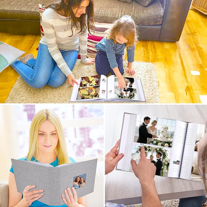 4x6 Photo Album Holds 240 Photos with Writing Space, Linen Cover Picture Book with Front Window for Family Wedding Baby Travel & Graduation Memories, Grey