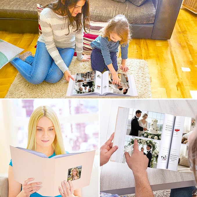 4x6 Photo Album Holds 240 Photos with Writing Space, Linen Cover Picture Book with Front Window for Family Wedding Baby Travel & Graduation Memories, Beige