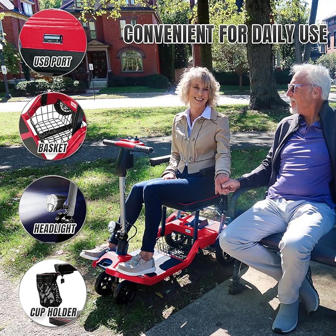 R3b-Mobility Scooters for Seniors Adults Ultra Lightweight 37.5 Ibs Electric Powered Folding 4 Wheel Mobility Scooter with Cup Holder, Compact & Convenient for Travel Airline Approved, Red