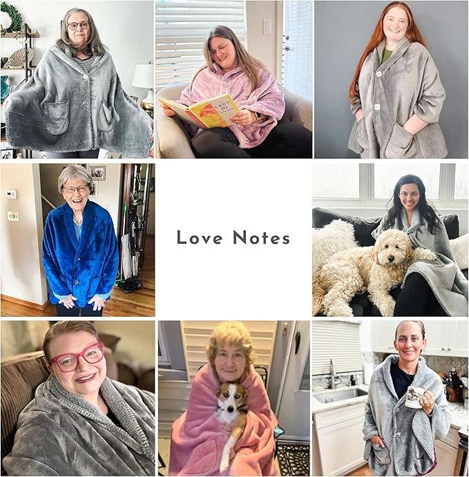 Premium Double Layer Wearable Blanket for Women - Drape and Go No Sleeves- Shawl Wrap with Pockets - Grandma Mom Gifts for Her (Velvet Lavender)