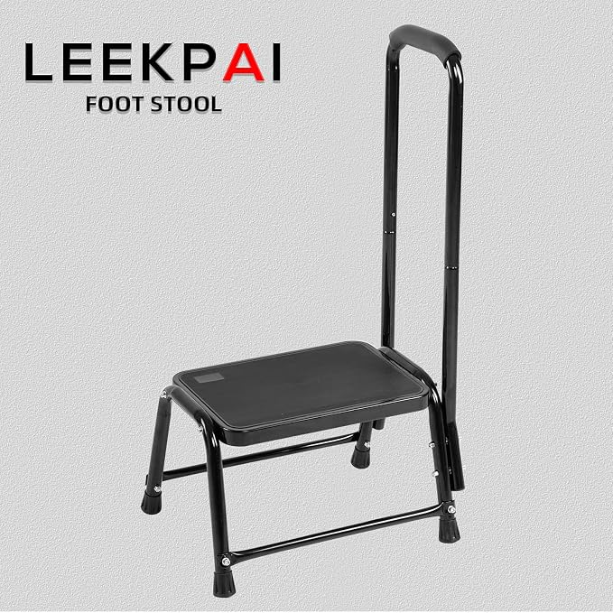 Step Stool with Handle for Adults,Seniors Heavy Duty Holds 350 lbs.Stepping Stool for Elderly Adults, Attractive Black for Kitchen