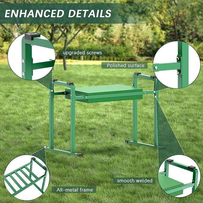 Garden Kneeler and Seat, 10.2" Stable and Save Anti-Tipping with Handle | Multifunctional Gardening Stool for Seniors Kneeler Bench, Gardening Gifts for Women, Seniors Grandparents, Green