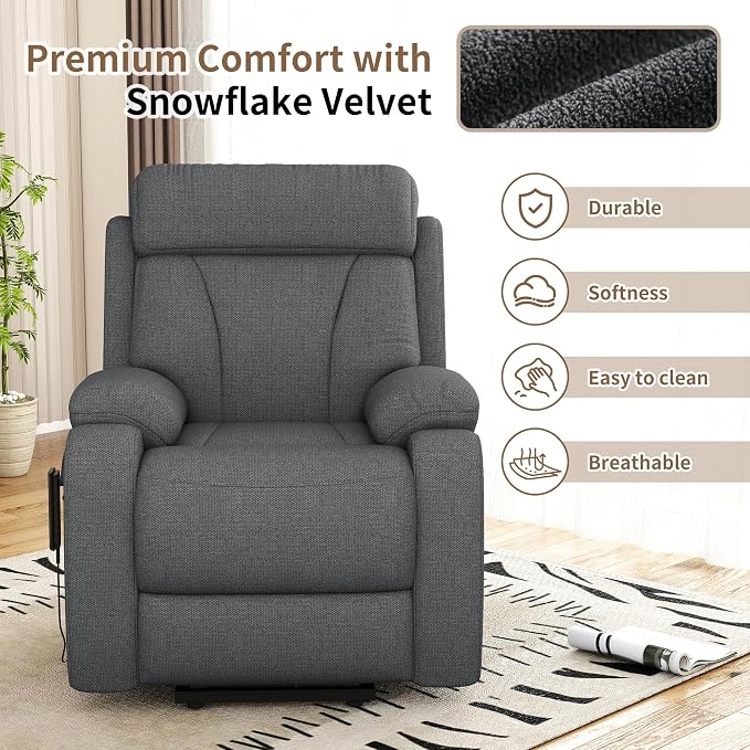 Power Lift Recliner Chair for Elderly with Remote Control - Heavy Duty 330 lbs Snowflake Velvet Fabric, Compact Electric Lift Chair for Seniors Small Spaces Living Room Bedroom