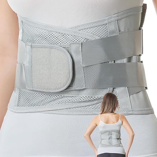 NeoTech Care Lower Back Brace for Women or Men, Lumbar Back Support Belt (Grey, Size S)