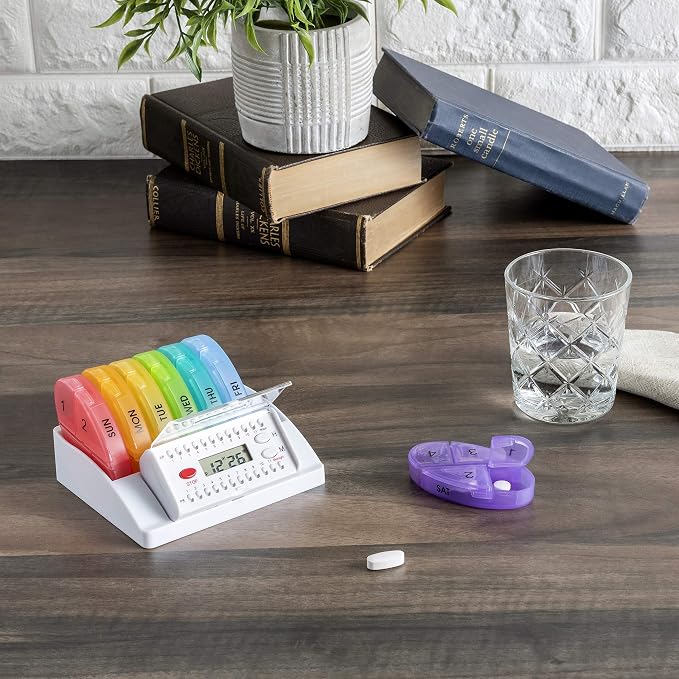 e-Pill 4 Times a Day x 7 Day Weekly Pill Organizer, Vitamin and Medicine Pill Box Reminder - with Timer