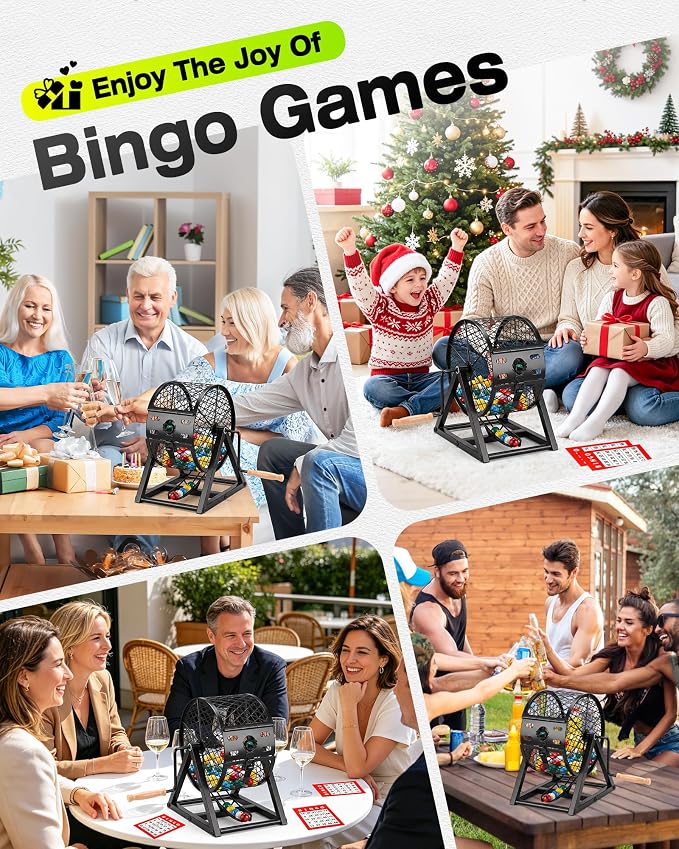12" Deluxe Bingo Game Set with Cage, Board, Balls, 30 Cards and Chips(Grey) | Bingo Games for Adults, Family Games Bingo Balls with Cage for Fun Family, Large Groups, Parties