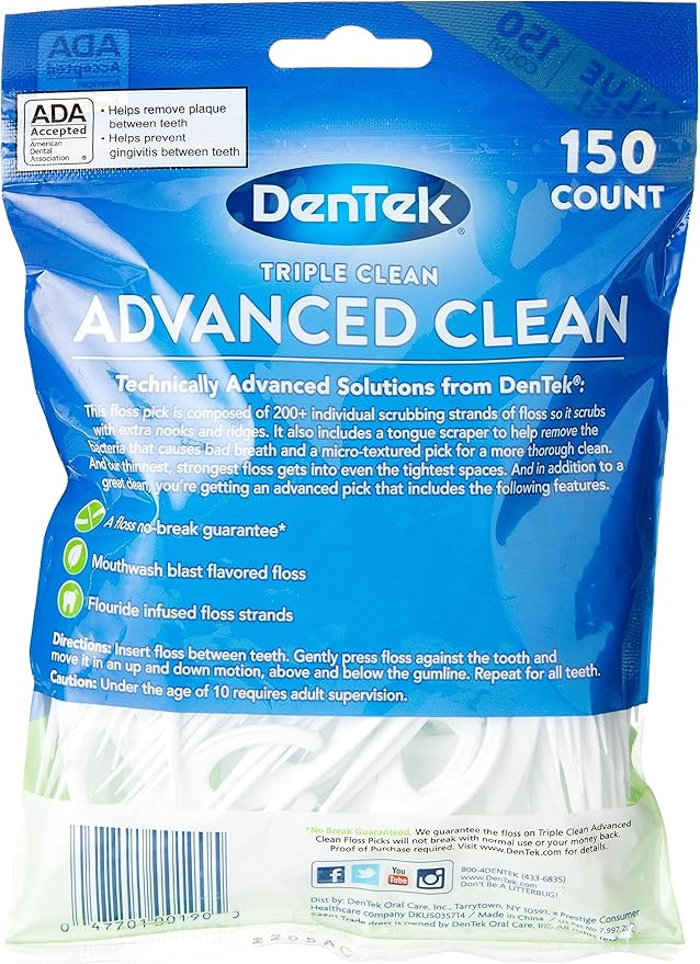 Efferdent Retainer Cleaning Tablets, Denture Cleaning Tablets for Dental Appliances & DenTek Triple Clean Advanced Clean Floss Picks, No Break & No Shred Floss, 150 Count